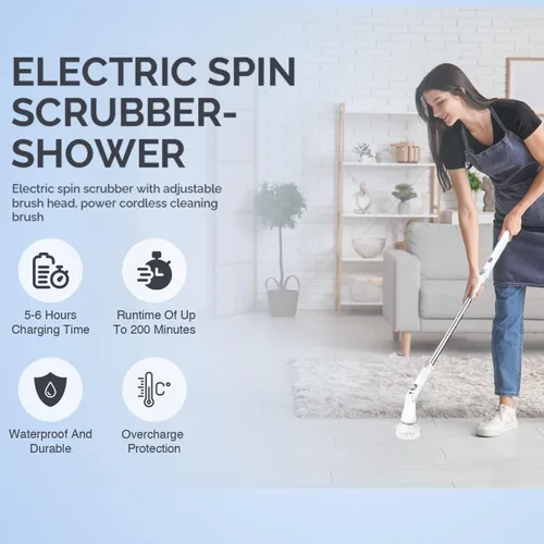 Vista 2 de Limpiador giratorio eléctrico, cabezal de limpieza inalámbrico con 6 cepillos reemplazables, giratorio de 90°, ideal para pisos, ventanas