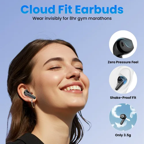Vista 4 de Auriculares inalámbricos, auriculares Bluetooth con estéreo de graves profundos, reproducción de 48 horas con pantalla de alimentación LED, ligeros