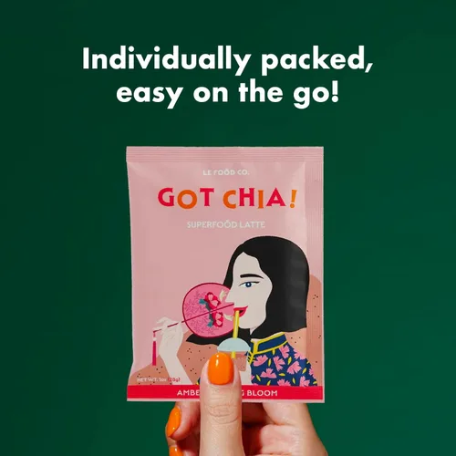 Vista 9 de ¡Got Chia! Amber Oolong Bloom (6 cajas de 4) Mezcla de té con leche superalimentaria - Oolong suave y afrutado con semillas de chía, etiqueta