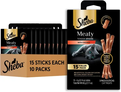 Vista 11 de Sheba Palitos Tiernos de Carne Premios para Gatos con Sabor a Pollo, 0.14 oz., 5 Unidades, Paquete de 10 (50 Palitos en Total)
