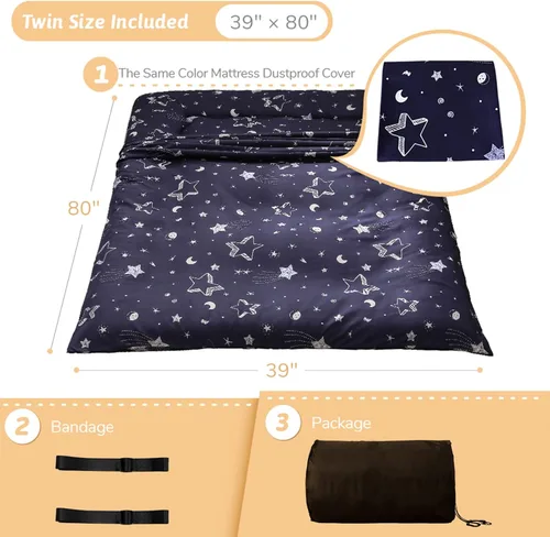 Vista 286 de Colchón futón japonés de piso gris constelación, de piso tatami, portátil, para acampar, para niños, sofá cama plegable enrollable con protector