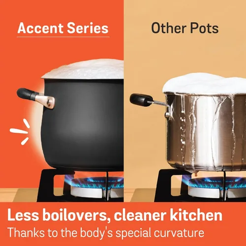 Vista 3 de Meyer Olla mediana de acero inoxidable de 6.5 cuartos de galón, olla de inducción, apta para lavavajillas, apta para horno, negro mate con asas
