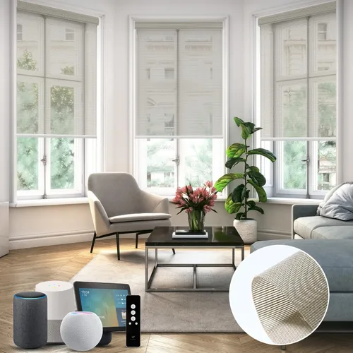 Vista 50 de SmartWings Persianas Motorizadas con Sombras para Ventana Control Remoto Funciona con Thread Apple Homekit Z-Wave Alexa 100% Blackout de Doble Cara