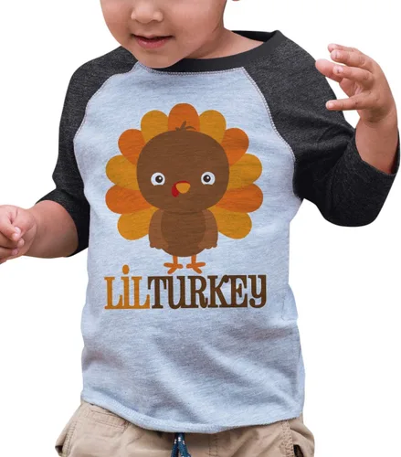 Vista 4 de 7 ate 9 Apparel Camisa estilo raglán gris para bebé niño, con diseño de pavo pequeño de Acción de Gracias