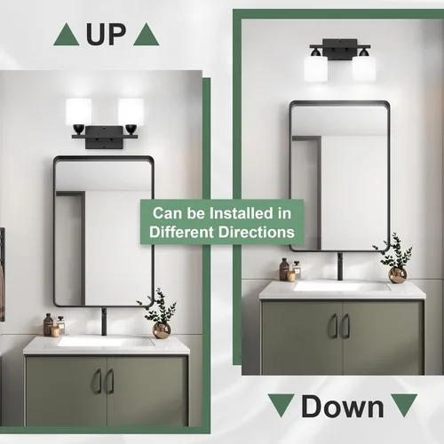 Vista 4 de Luces de baño negras sobre espejo, lámpara de tocador anti-óxido para baño, moderna lámpara de pared de 2 luces para sala de estar, base estándar