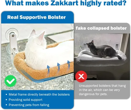 Vista 2 de Zakkart Hamaca plegable para gatos para ventana, sin cable, cama integrada lavable a máquina, marco de metal resistente, percha de ventana