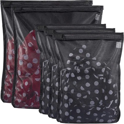 TENRAI Paquete de 5 (2 grandes y 3 medianas) bolsas de lavandería delicadas, bolsa de lavado de malla fina para brasier, con cremallera, protege la