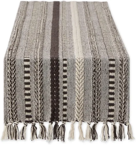 Vista 18 de DII Farmhouse - Camino de mesa trenzado a rayas, 15x72 (15x77, con flecos incluidos), verde antiguo