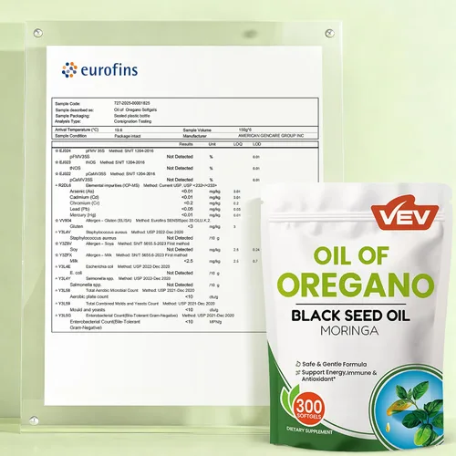 Vista 7 de VEV Aceite de orégano con aceite de semilla negra y moringa, orgánico, 300 cápsulas blandas
