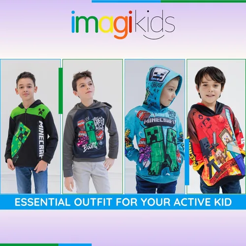 Vista 2 de Minecraft Sudadera con capucha de forro polar para niños pequeños a niños grandes (4-18-20)