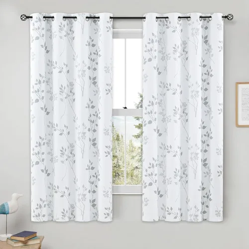 Vista 32 de Beauoop Cortinas Florales 100% Opacas de 54 Pulgadas de Largo, 2 Paneles para Dormitorio, Sala de Estar, Azul Gris y Blanco con Patrón de Flores