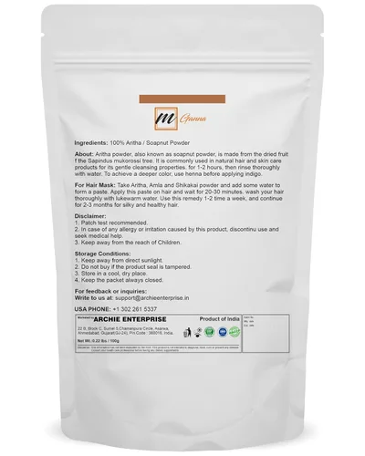 Vista 2 de Polvo de aritha 100% puro Jabón en polvo para lavar el cabello, champú y acondicionador de bricolaje, 0.22 libras / 100 GMS