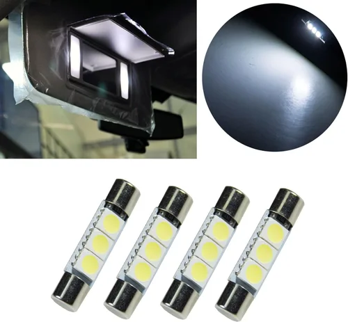 Vista 3 de PA LED 4 x LED 5050 3SMD Fuse Festoon Bulb Dome Interior Luz Interior Coche Visera Solar Espejo Luz 1.220 in (blanco)