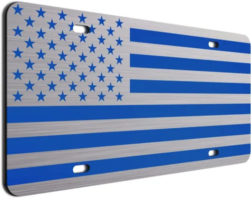 Vista 37 de JASS GRAPHIX Placa de matrícula personalizada con la bandera estadounidense de línea amarilla, homenaje personalizado a despachadores y operadores