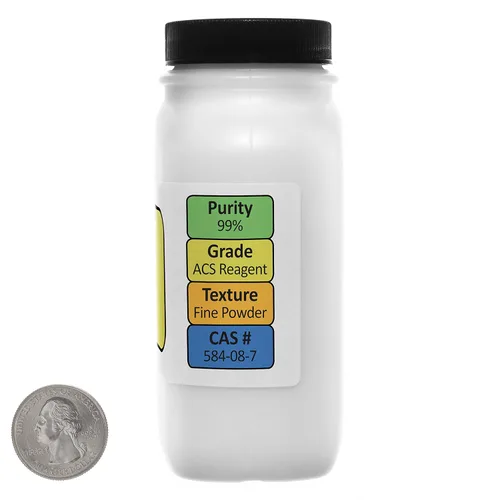 Vista 2 de Carbonato de potasio [K2CO3] 99% polvo de grado ACS 1 libra en dos botellas ahorradoras de espacio