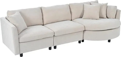 Vista 212 de Sofá modular de felpilla con tapicería en forma de L, sofá modular de 4 asientos con otomana extraíble y 5 almohadas para sala de estar, apartamento