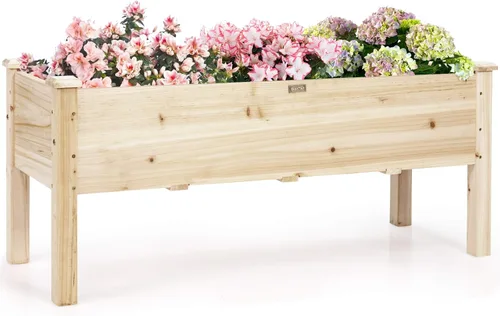 Vista 10 de Giantex Cama de jardín elevada de madera con mesa plegable de hojas caídas, maceta para flores, hierbas, verduras, frutas, camas elevadas