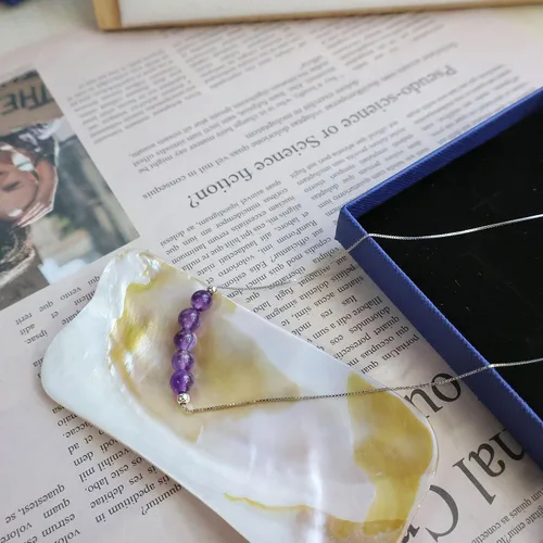 Vista 4 de Collar con colgante de cristal de plata de ley 925, collar de cristal curativo ajustable para mujer