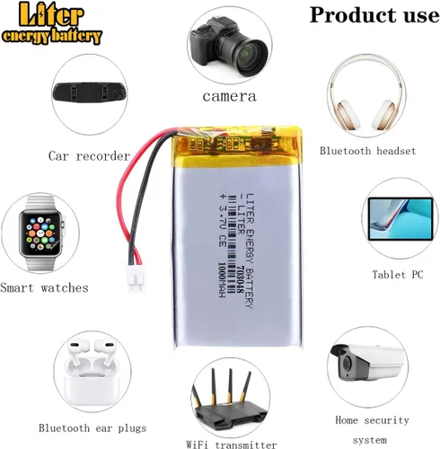 Vista 5 de Liter energy battery batería recargable 703048 del polímero de iones de litio de la batería 1000mAh de 3.7V Lipo con el conector de JST
