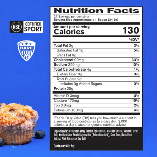 Vista 2 de Bare Performance Nutrition - Proteína de suero en polvo, 25g de proteínas, excelente sabor y baja en carbohidratos