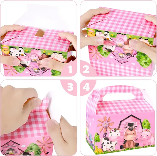 Vista 4 de Cajas de regalo de animales de granja, 12 unidades, cajas de regalo de animales de granja, decoraciones de fiesta de cumpleaños para temática