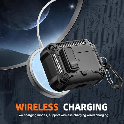 Vista 6 de Funda para AirPods Pro de 2ª Generación con Soporte para Teléfono, Protección Completa contra Caídas con Diseño de Interruptor Automático a Presión