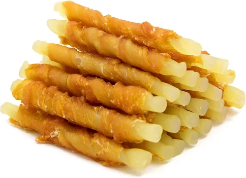 Vista 10 de Jungle Calling 35 golosinas para perros sin cuero crudo, palitos de bacalao envueltos en pollo de 4.5 pulgadas para perros, masticables de larga