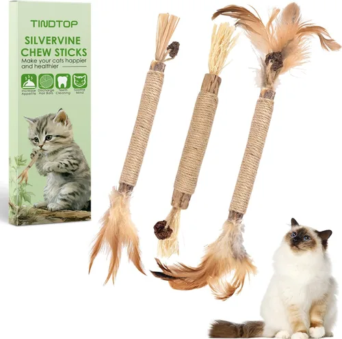 Vista 8 de TINDTOP Silvervine Sticks - Paquete de 10 juguetes naturales masticables de hierba gatera para limpiar los dientes de gatitos, aumentar el apetito
