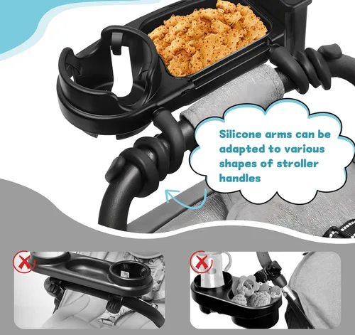 Vista 7 de Bandeja universal para refrigerios 3 en 1, estable y antideslizante, soporte flexible para teléfono con 2 ganchos, rotación de 360°, accesorios