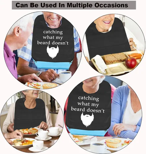 Vista 5 de JNIAP Catching What My Beard Doesn't Baberos para adultos con atrapador de migas Bromas de mordaza Babero ajustable para comer protectores de ropa
