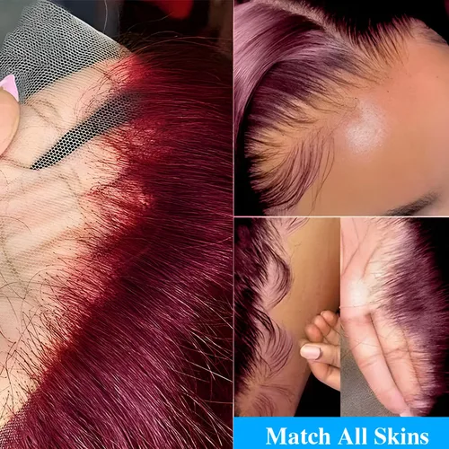 Vista 2 de 99J - Peluca de cabello humano color borgoña de 13 × 4, pelucas de encaje frontal HD, pelucas de cabello humano corto Bob peluca prearrancada
