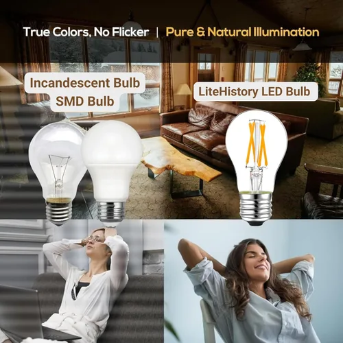 Vista 3 de Bombilla LED A15 de 4 W (equivalente a 40 W), 2700 K blanco cálido, filamento Edison regulable, 400 lúmenes, base media E26, vidrio transparente