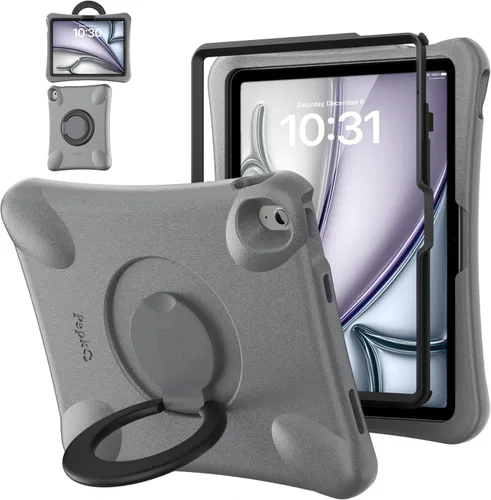 Vista 8 de Pepkoo Funda para iPad Air de 13 pulgadas para niños con soporte giratorio de 360°, funda de mango de EVA a prueba de golpes para iPad Air de 13