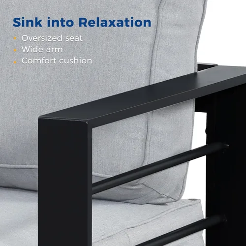 Vista 3 de Wisteria Lane - Juego de muebles de patio con sofá de aluminio, sofá para todo tipo de clima al aire libre de 3 plazas, silla de metal negro