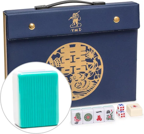Yellow Mountain Imports "Set de Mahjong Chino Celestial Opal con 146 Azulejos y Estuche de Vinilo Azul — Solo para Juego al Estilo Chino [天體蛋白石中國麻將]