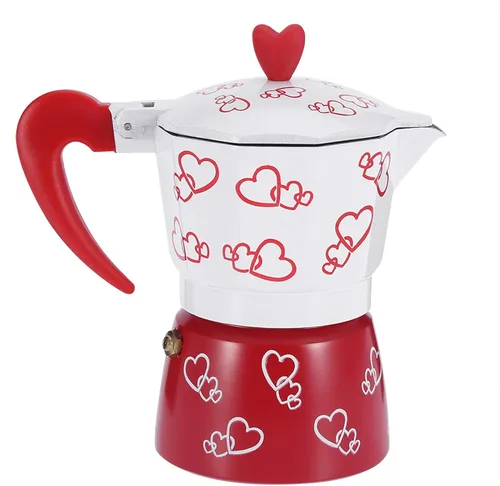 Vista 8 de Stovetop - Cafetera de café de aluminio estilo italiano clásico para café espresso de gran sabor fuerte y delicioso (corazón rojo grande)