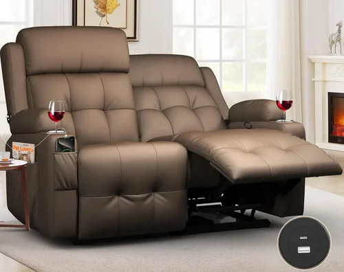 Vista 10 de Sofá reclinable de dos plazas, sofá reclinable de gran tamaño, sofá reclinable de masaje con puerto USB y almacenamiento y portavasos, sofá