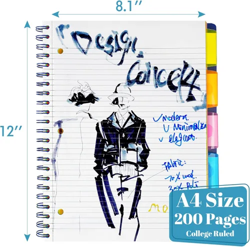 Vista 8 de Cuaderno de 5 asignaturas, paquete de 3 cuadernos de rayas universitarias con bolsillos divisores de almacenamiento, pestañas de índice, regla de 11