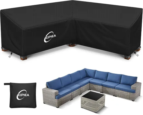 Vista 15 de Kipiea Funda para Sofá Seccional en Forma de L para Patio, Tela Oxford Resistente 420D, Funda Seccional para Exteriores con 6 Hebillas a Prueba