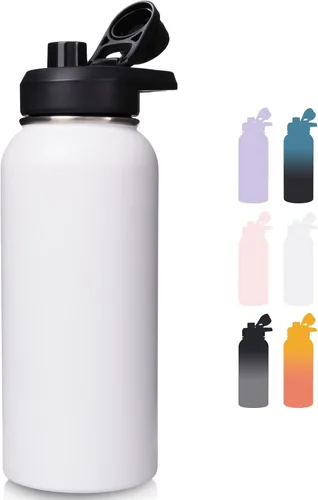 Vista 25 de Fijinhom Botella de agua aislada de 18 onzas con asa, botellas de agua de acero inoxidable 304 con boca ancha, botella de agua deportiva al vacío