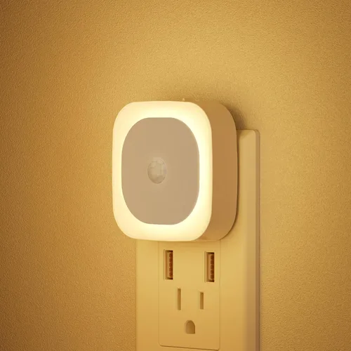 Vista 13 de YUNLEX Paquete de 2 luces nocturnas enchufables con sensor de movimiento y sensor de atardecer a amanecer, 3 modos de sensor, luces nocturnas azules