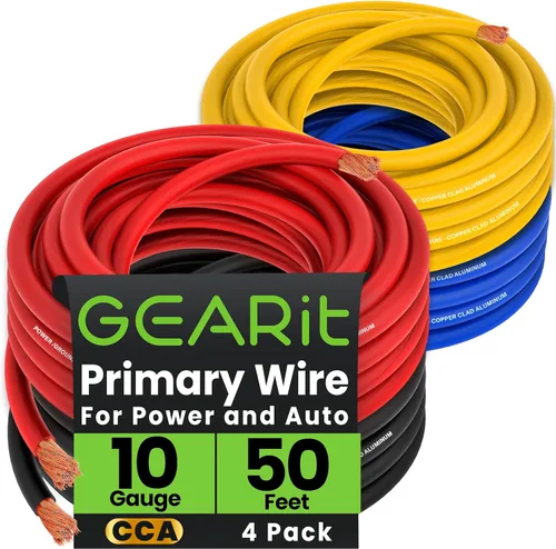 Vista 13 de GEARit Cable de calibre 10 CCA de 50 pies cada uno, negro/rojo (100 pies en total), cable de alimentación de tierra de 10 AWG para automóviles