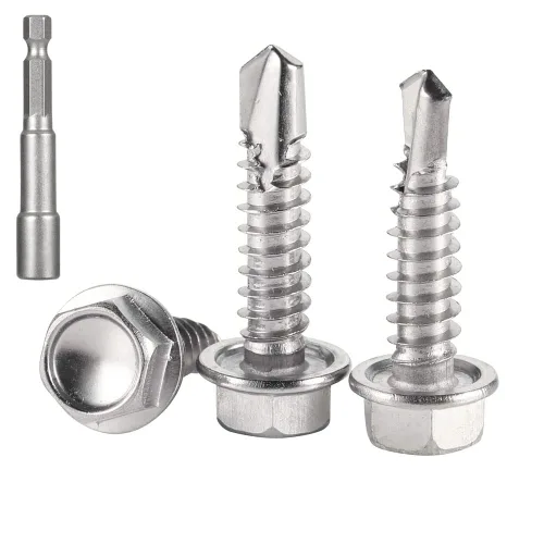 Vista 26 de QSJ 300 piezas #8 x 1/2'' tornillos de chapa de metal 410 de acero inoxidable con cabeza hexagonal y arandela autorroscantes de rosca rápida