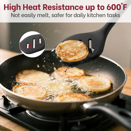 Vista 4 de Juego de 2 espátulas de silicona, diseño duradero de una pieza, resistente al calor, sin BPA, espátulas de cocina para sartenes antiadherentes