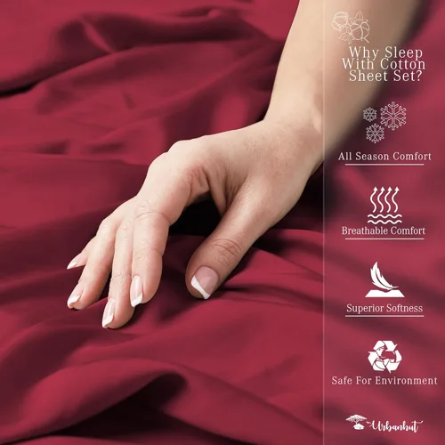 Vista 67 de URBANHUT Juego de sábanas de algodón egipcio de 1000 hilos tamaño completo, 4 piezas, suaves y transpirables, sábanas de hotel de lujo que se