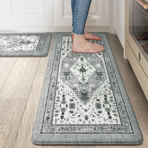 Vista 40 de Collive Alfombras y Tapetes Boho para Cocina 2 PIEZAS Alfombra Antifatiga Acolchada, Juego de 2 Alfombras de Cocina Impermeables Antideslizantes