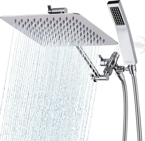 Vista 16 de G-Promise Juego de cabezal de ducha cuadrado doble de 8 pulgadas, cabezal de ducha de lluvia, varita de ducha de mano con manguera extra larga de 71