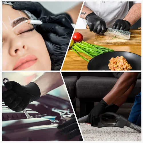 Vista 7 de Jeyiour 200 guantes de nitrilo desechables de color negro, resistentes guantes de grado industrial de 8 mil, sin látex, polvo para cocinar