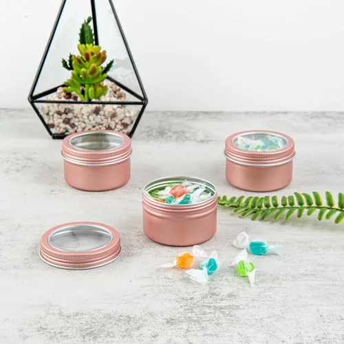 Vista 4 de RW Base Cajas de almacenamiento de lata de 4 onzas, 10 cajas redondas de lata con tapas, duraderas, tapas de ventana transparentes, contenedores