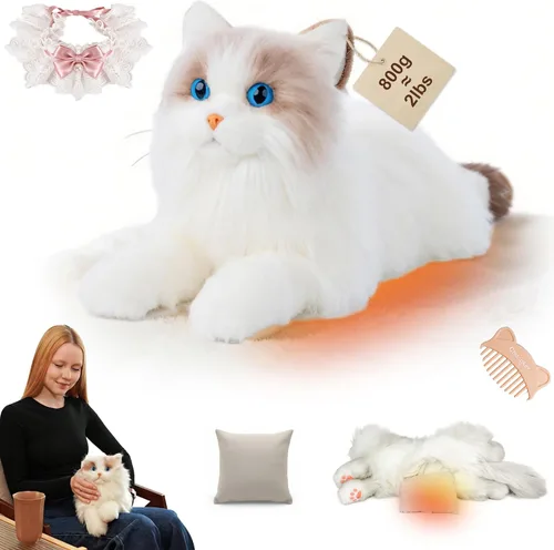 Chongker Animales de peluche para microondas y pesados, 2 libras de peluche con calefacción de gato con almohadilla térmica extraíble sin perfume